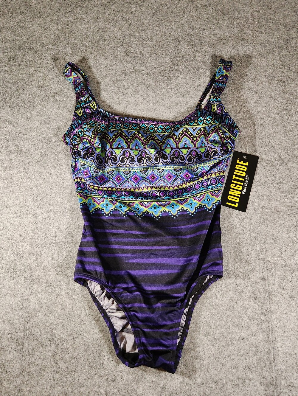 Longitude Purple and Teal Patterned One-Piece Swimsuit Size 10